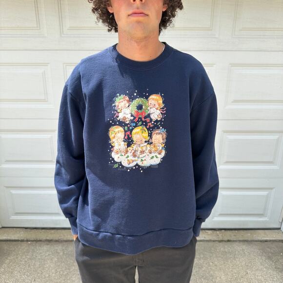 Vintage 90s Women's Christmas Angel Babies Crewneck Size L - Picture 1 of 6